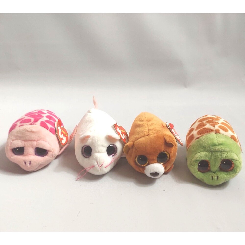 Teeny Tys TY Plush Lot of 4 Small Plushies Stuffed Animals Mouse Turtle Bear